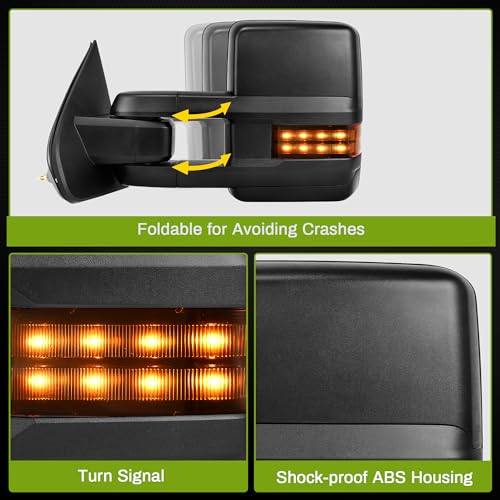 AUTOSAVER88 Power Folding Towing Mirrors Compatible with 2014-2018 Chevy Silverado GMC Sierra 1500 2500 HD 3500 HD Power Heated LED Turn Signal Light Telescoping Clearance Light Black Housing by AUTOSAVER88 - Image 2
