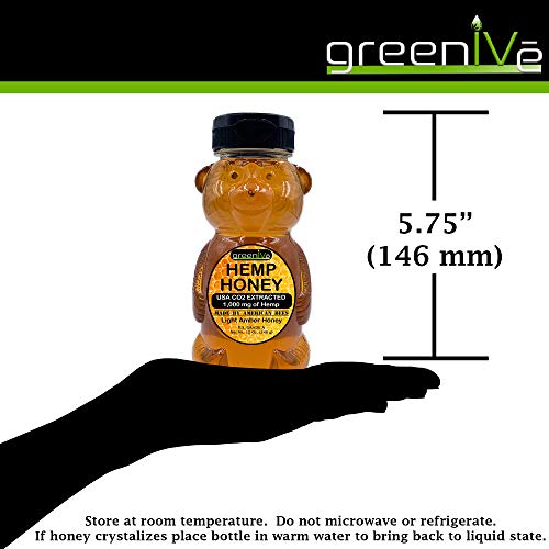 1,000mg CO2 Extracted Hemp Honey Grade A Raw American Honey 12 Ounce Bear (12oz 1,000mg)