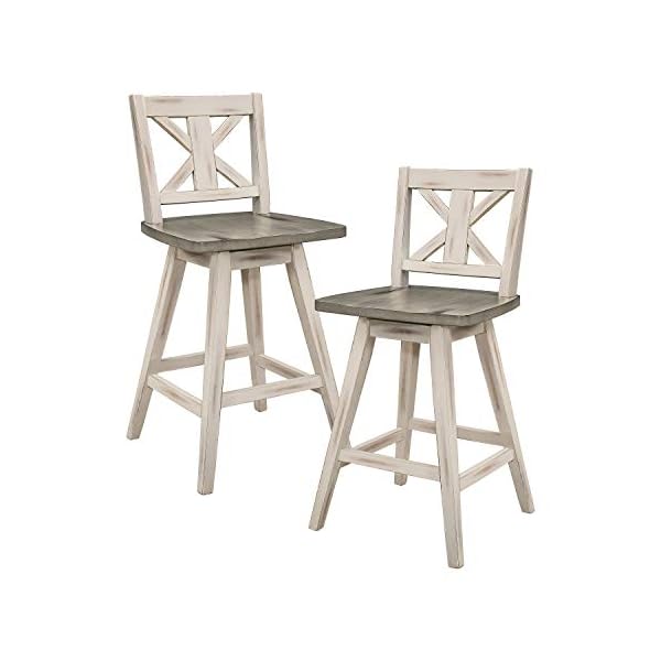 Lexicon Havre Swivel Counter Height Barstool (Set of 2), Cross Back - 23.5" SH, White