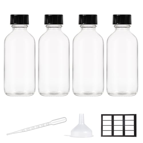 4 Pack, 2 oz Small Clear Glass Bottles with Lid