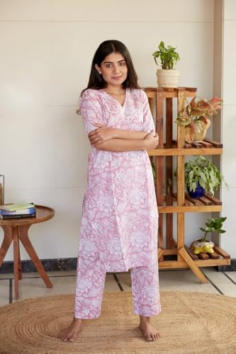 Ensemble kurta rose en viscose fluide pour effacer les plis et habiller l'été - 3