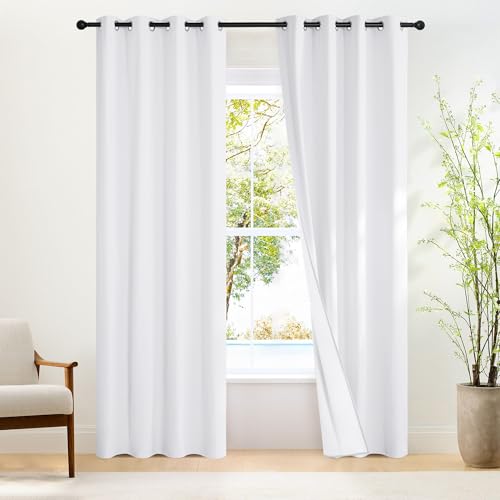 NICETOWN 100% Blackout Window Curtain Panels, Thermal Insulated Full Light Blocking Drapes with White Liner, 84 inches Drop Thermal Insulated Draperies (Pure White, 1 Piece, 66 inch Wide)