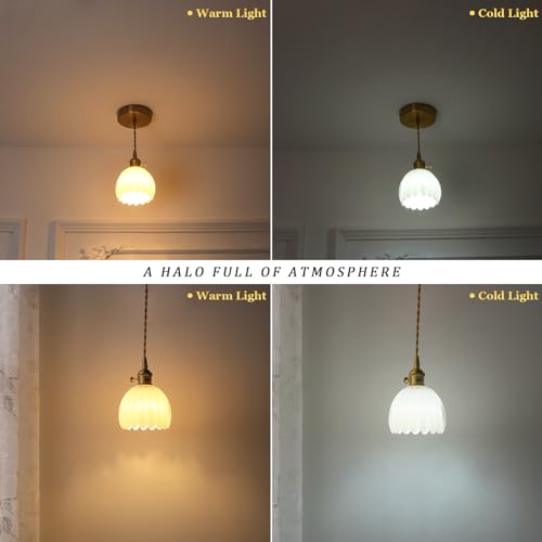 Shenmoyl Pendant Light With White Tulip Glass Lmapshade, Brass Vintage Pendant Light Adjustable Hanging Light For Kitchen Island Dining Room Hallway thumb #3