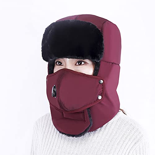Gorro de Aviador Caliente Gorro cálido a Prueba de Viento Piel Invierno for Hombres y Mujeres, Gorro Lei Feng, con Solapa for Las Orejas sintética, Negro for Esquiar frío, antinieve