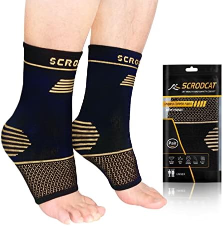 Copper Ankle Brace Support for Men & Women (Pair), Copper Infused Ankle Support Compression Sleeve for Plantar Fasciitis, Sprained Ankle, Achilles Tendon, Pain Relief, Recovery, Running, Exercise, Daytime or Night Use (M)