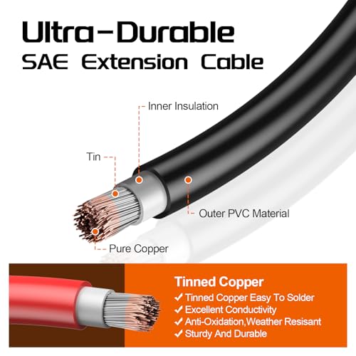 Image of Bateria Power 16AWG 25FT SAE Extension Cable, SAE Quick Disconnect Connector for Automotive, Solar Panel, RV, Battery Charger