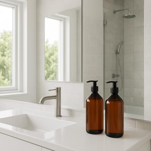 Miniatura 5 de Essenciales Dispensador De Gel Y Champu Baño 1l - 2 Botellas De Plástico Rellenables Y Recargables Ideales Para Jabón, Loción Y Champú