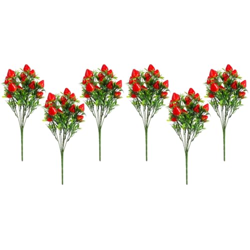 DOITOOL 6Pcs Simulated Strawberry Plant Decor 10.5 inch Long Stem Strawberry Branches, Artificial Plants Fake Berry Stem Artificial Fruit Bouquet for Flower Arrangement