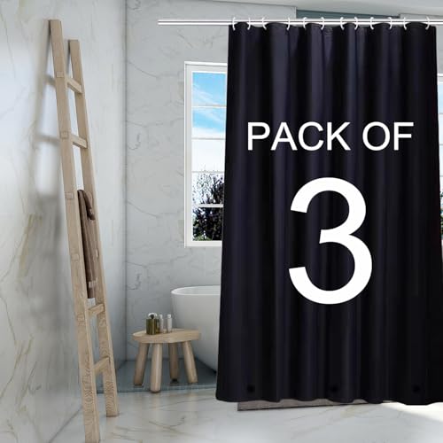 TIKABC Black Shower Curtain Liner 3 Pack, 4G PEVA Shower Liner, Plastic Peva Waterproof Shower Curtains, 72x72 inch with Grommet Holes 3 Magnetic Weights