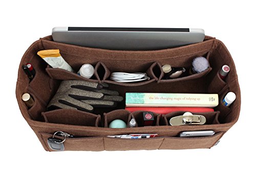 Pelikus Felt Purse & Tote Organizer Insert/Multi-Pocket Handbag Shaper (X-Large, Chocolate)