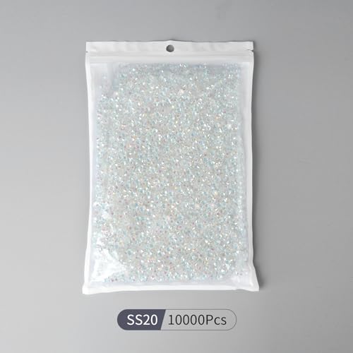 Image of 10000PCS Transparent AB Rhinestones Bulk, Flat Back Crystal Glass Stone Round Gems,SS20, 4.6-4.8mm