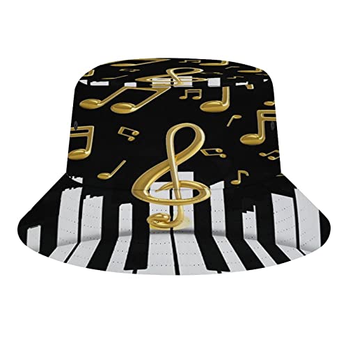 Abstract Music Black White Piano Fisherman's Hat, Bucket Hat Unisex Casual Beach Sun Caps Travel Hat.