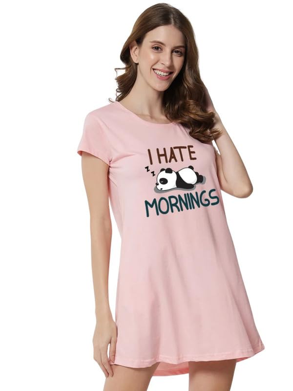 Image of Fflirtygo Women's Cotton Nighty | Printed Knee Length Night Gown |Relaxed Fit Nightwear |Short Nightdress| Long T-Shirt | Sleepwear & Casual Wear Nighty (Pack of 2)