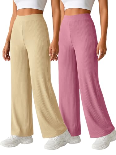 Image of Pinkmint Women's Palazzo Pants High Waist | Wide Leg Stretchable Trousers | Elastic Waist Flared Pants | Casual, Office, Travel, Lounge Stylish Comfortable Bottom Wear
