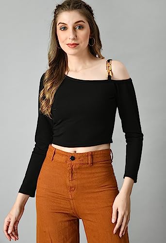 Image of IUGA Women Regular Sleeve One Shoulder Neck Solid Top