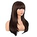 MapofBeauty 24 Inch/60 cm Long Straight Layered with Bangs Synthetic Hair Shoulder Length Daily Use Wig (Brown)