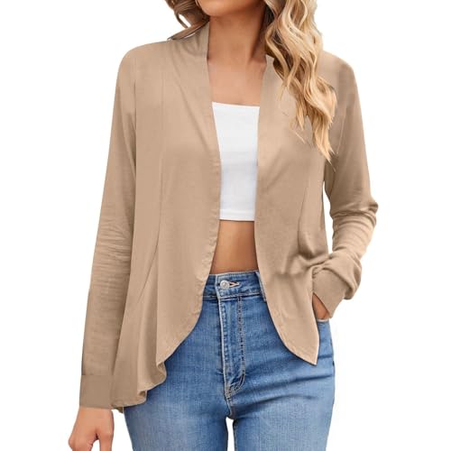 Generisch Damen Einfarbige Freizeit Langarm Strickjacke Strickjacke Umstandsmode (Khaki, XXL)