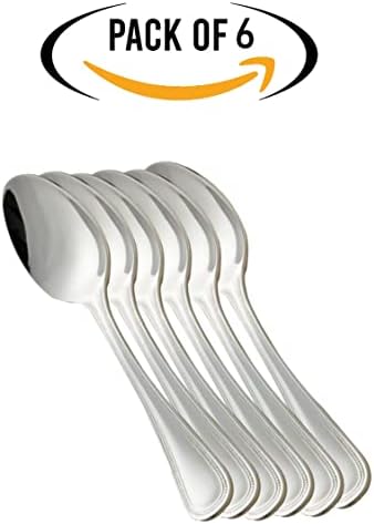 Kitchen Tablespoon 6pc Metallic Silver Cutlery Spoon Set Cappuccino Spoons Stainless Steel Latte Espresso Mini Coffee Stirring Scoop Ideal for Wedding Dinner Dessert Cocktail Soup Ice Cream Hot Drinks