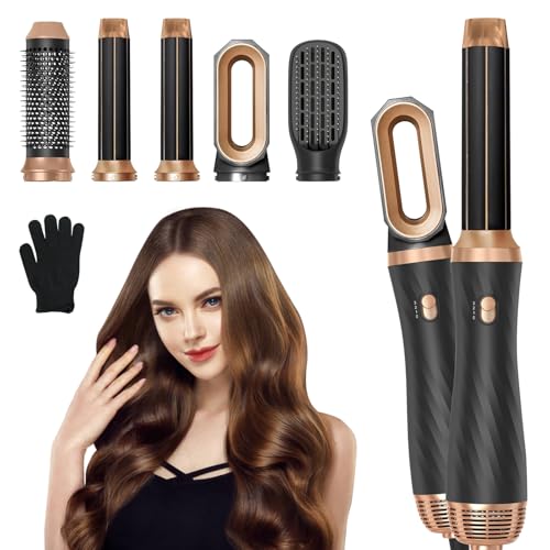 Anluomania Set Cepillo de Aire Caliente, 1000W Cepillo Secador de Pelo, Air Styler Set, Secador Moldeador Cepillo Alisador, Iones Negativos Rizador, 3 Temperaturas, 5 Accesorios, Seca, Alisa, Volumen