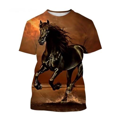 T-shirt sport cheval imprimé 3D pour enfants col rond top décontracté