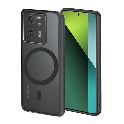 For Xiaomi 13T/13T Pro 用 ケース 半透明のデザイン 耐衝撃 傷に強い背面 マグネット搭載 Magsafe対応 マット感ケース 米軍MIL規格取得 ハイブリット TPUバンパー PCマイクロドット加工 黄ばみなし 指紋防止-ブラック