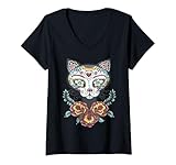 Photo Gallery donna trendy detailed kitty tattoo design with flowers maglietta con collo a v Photo Gallery donna trendy detailed kitty tattoo design with flowers maglietta con collo a v