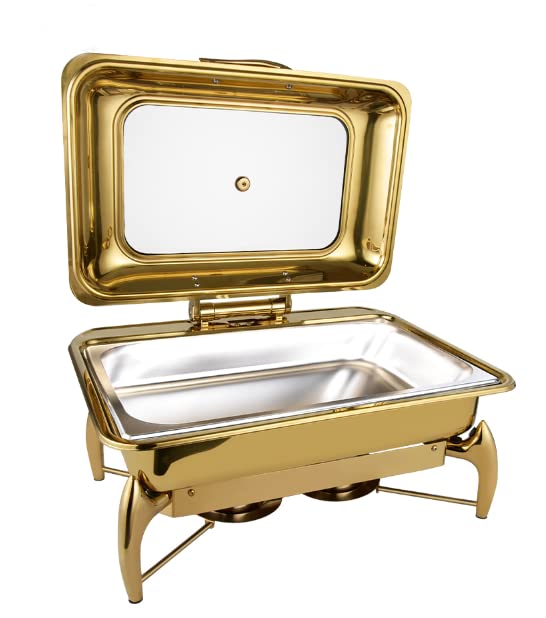 HONHPD 10L Stainless Steel Thickened Buffet Stove, Commercial Hotel Restaurant Breakfast Heating Furnace, Hydraulic Transparent Cover Buffet Stove, Chafing Dish Buffet Set, Gold?Full Size?