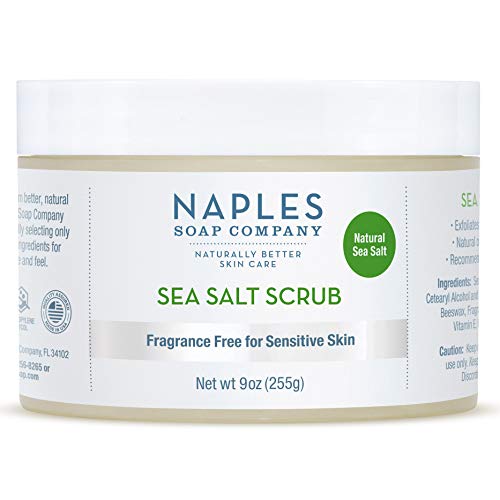 Naples Soap Natural Sea Salt Scrub - Detoxifying Shea Moisturizing Scrub Made With No Harmful Ingredients - Natural Skin Care Removes Dry, Dull Flakes Revealing Radiant Skin - 9 oz, Fragrance Free