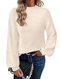 Zeagoo Sweaters for Women Fall Fashion 2025 Trendy Long Sleeve Turtleneck Pullover Lantern Knit Sweater Tops Cream