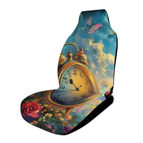 Vintage Clock Butterfly Car Seat Covers Universal Car Front Seats Protector Auto Interior Accessories 1PCS