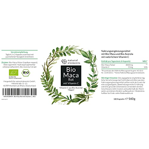 Bio Maca Rot - 3000 mg Bio Maca rot pro Tagesdosis - 180 Kapseln - Mit natürlichem Vitamin C, Ohne Magnesiumstearat - Zertifiziert Bio, hochdosiert, vegan, in Deutschland produziert – Bild 6