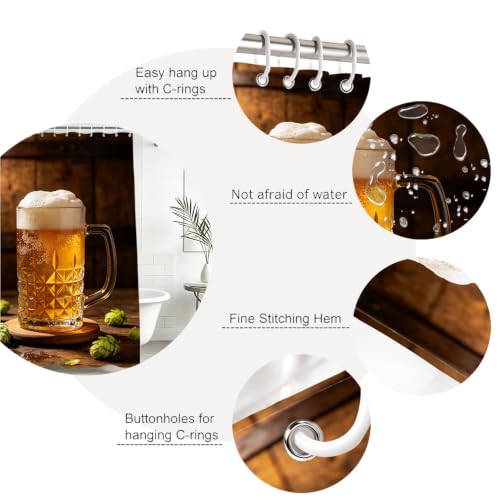 Rideau de douche polyester lavable 200x200 cm chope de bière avec œillets de fixation - 7