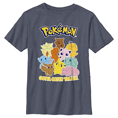 Fifth Sun Pokemon Poke Mang - Camiseta de Manga Corta para niños Camiseta para Unisex niño, Azul marino Heather, XL