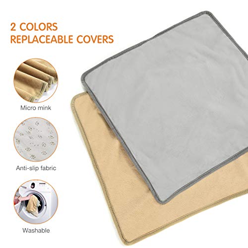 OMORC Pet Heating Pad, 12V Safe Cat Heating Pad with 3 Level Timer & Temperature Settings & 2 Replaceable Cover, Auto Power-off Built-in Thermostats and Anti-Bite Tube, 18" x 18" Mat for Dog Cat Pets