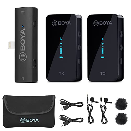 BOYA XM6-S4 Wireless Lavalier Microphone for iPhone/iPad,2.4GHz Wireless Lapel Microphone with OLED Display & Bulit in Microphone for YouTube,Tiktok Live Stream, Video Recording, Vlogging