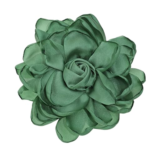 Image of Fabric Rose Flower Brooch Pin 4 Inch Large Handmade Satin Floral Lapel Pin for Women Girls Wedding Party Dance Dress Clothes Decoration