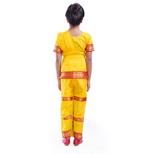 Image of FancyDressWale Cotton Blend Bharatnatyam Dance Dress For Girls (8-10 Years, Yellow)