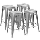 Devoko Metal Bar Stools 24' Indoor Outdoor Stackable Barstools Modern Style Industrial Vintage Counter Bar Stools Set of 4 (24 inch, Silver)