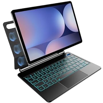 Capa com teclado para Samsung Galaxy Tab S10+ Plus/S9+ Plus/S9 FE+ Plus/S8+ Plus/S7FE/S7+ Plus, retroiluminação de 7 cores, trackpad multitoque, design magnético flutuante, tela de bateria, preta