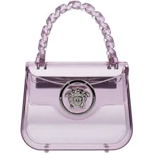 Versace Medusa Womens Mini Transparent Pink PVC Handbag Flap Closure, Top Handle & Shoulder Strap, Designer Luxury Bag