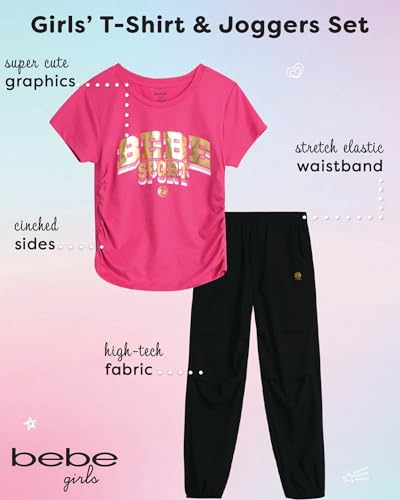 Image of bebe Girls Jogger Set - Cute T-Shirt and Stretch Tech Jogger Pants - Girls 2 Piece Outfit (7-12)