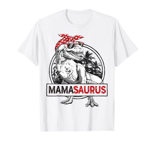 T-shirt aurus T rex Dinosaur Funny Mama Saurus Mother's Family, Branco