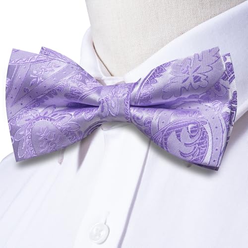 Image of Dubulle Mens Paisley Striped Bowtie Set Pre-tied Bowtie for Men and Pocket Square Set Wedding Business
