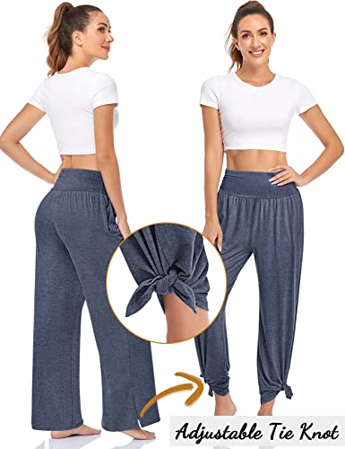 Ueu Womens Wide Leg Yoga Pants High Waist Adjustable Joggers For Women Casual Loose Pajamas Lounge Sweatpants With Pockets (Heather Navy, L) #TOP3