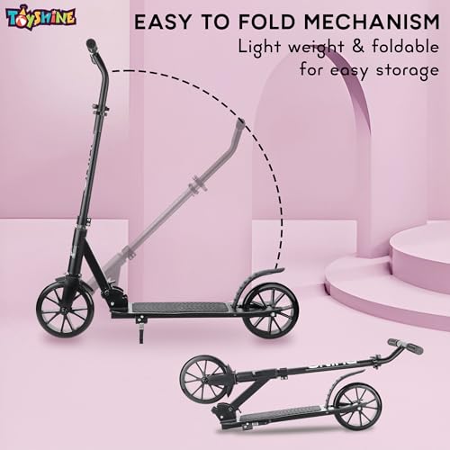 Image of Toyshine Rhino 2 Wheel Runner Scooter with Anti Slip ABS Base Big Wheels Height Adjustable Handlebar Foldable Max Load 50kg for Boys and Girls Ages 5 and Above - Black