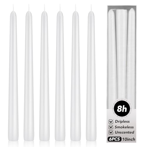 Image of KORCCI Taper Candles 10 Inch - Long Candles, 8 Hours Long Burning, Smokeless & Unscented & Dripless, for Weddings, Birthdays, Dinner Parties, Rituals, Prayer, Birthdays, Meditation (White)