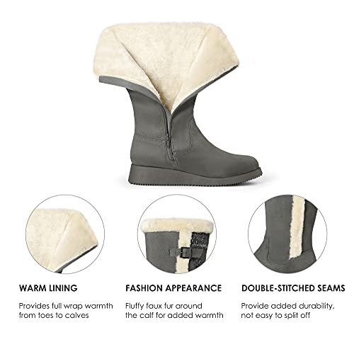 DREAM PAIRS DREAM PAIRS Womens DSB212 Winter Snow Boots Mid-Calf Fashion Furry Warm Tall Boot Grey Size 9