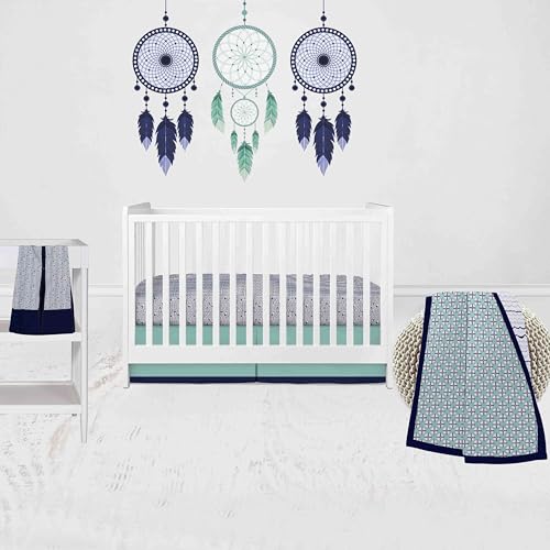 Bacati - Noah Mint Navy 4 Piece Crib Bedding Set with Diaper Caddy