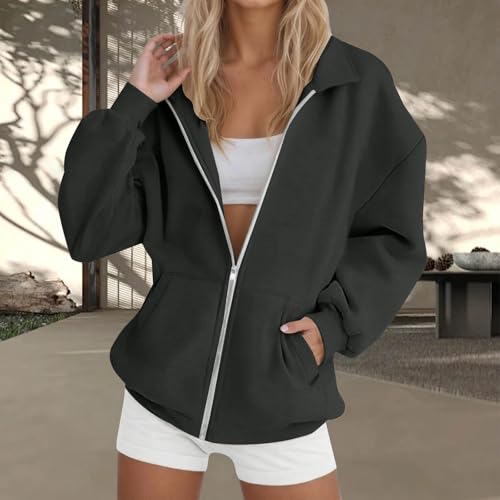 Womens Sweatshirt Zip Up Fleece Jackets Oversized Hoodies Cute Y2K Long Sleeve Fall Winter Collared Shirts With Pockets2