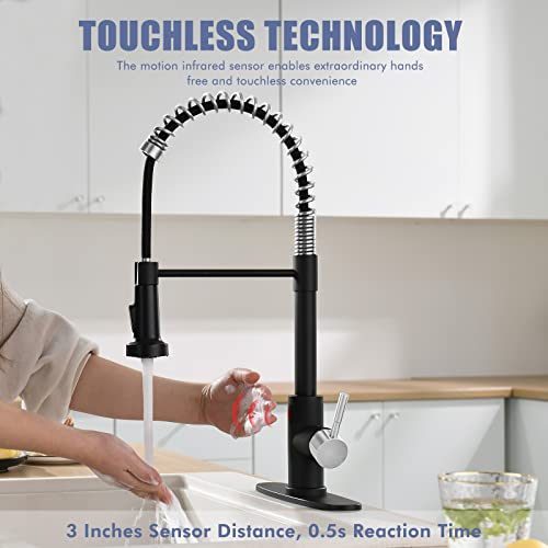 Image of GIMILI Black and Nickel Touchless Kitchen Faucet with Pull Down Sprayer, Motion Sensor Smart Hands-Free Single Handle Kitchen Sink Faucet, Single Hole Kitchen Spring Faucet